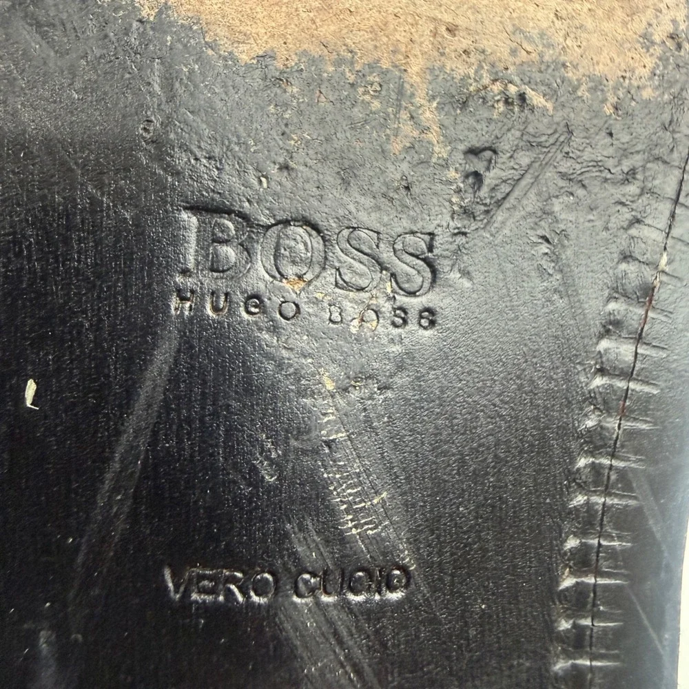 Hugo Boss Mens Black Leather Plain Toe Derby‎ Dress Shoes 8 50200689
